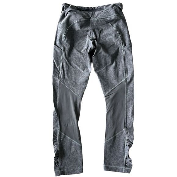 Lululemon Speed Crop Ruched Mesh Insert Leggings Gray‎ - Women’s Size 6 - Picture 1 of 9